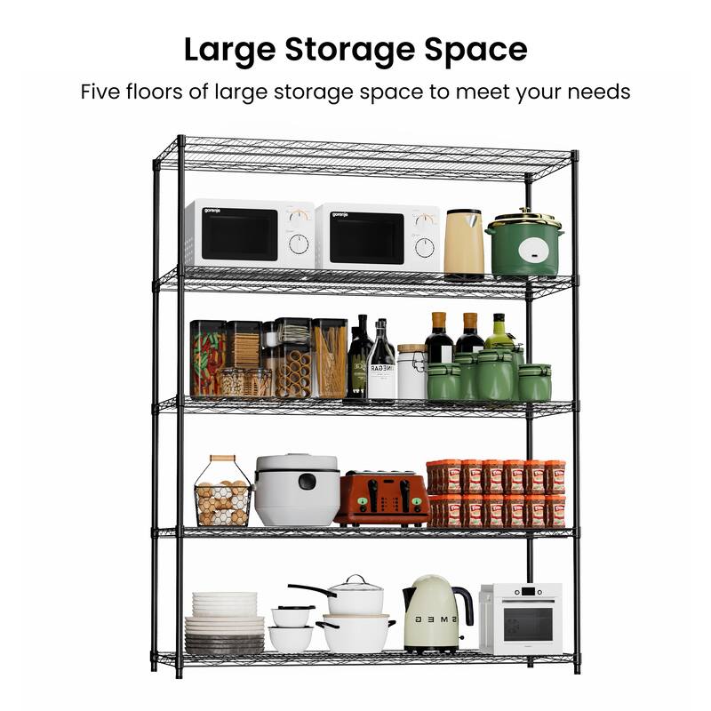 5 tiers of heavy-duty adjustable shelving and racking with a 300 lb