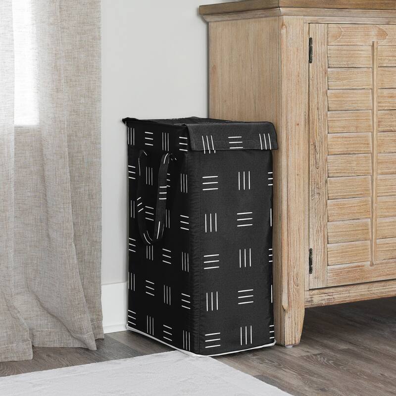 Sweet Jojo Designs Black & White Boho Mudcloth Boy, Girl, Unisex/Gender Neutral Foldable Laundry Hamper with Handles - Bohemian