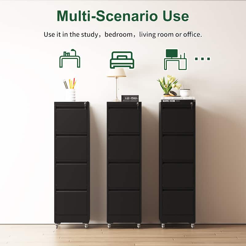 4 Drawer Metal Locking Vertical File Cabinet on Wheels - Heavy-Duty Lockable Cabinet for Home & Office