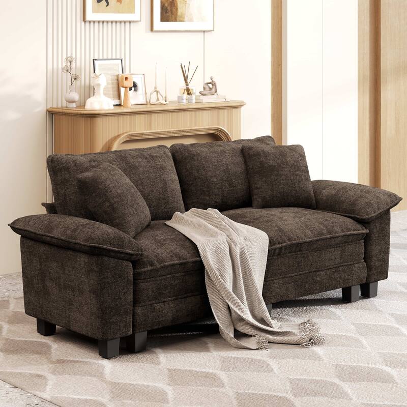 MAISON ARTS Cloud Modular Deep Seat Sofa, Chenille or Corduroy Sectional Couch with Removable Arms, 1–4 Seater - Brown Chenille(2 Pieces) - Symmetrical