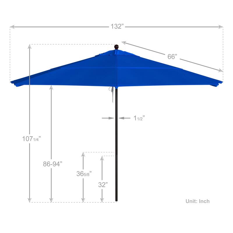 California Umbrella 11' Rd Aluminum Frame, Fiberglass Rib Patio Umbrella, Push Open, Bronze Finish, Sunbrella Fabric