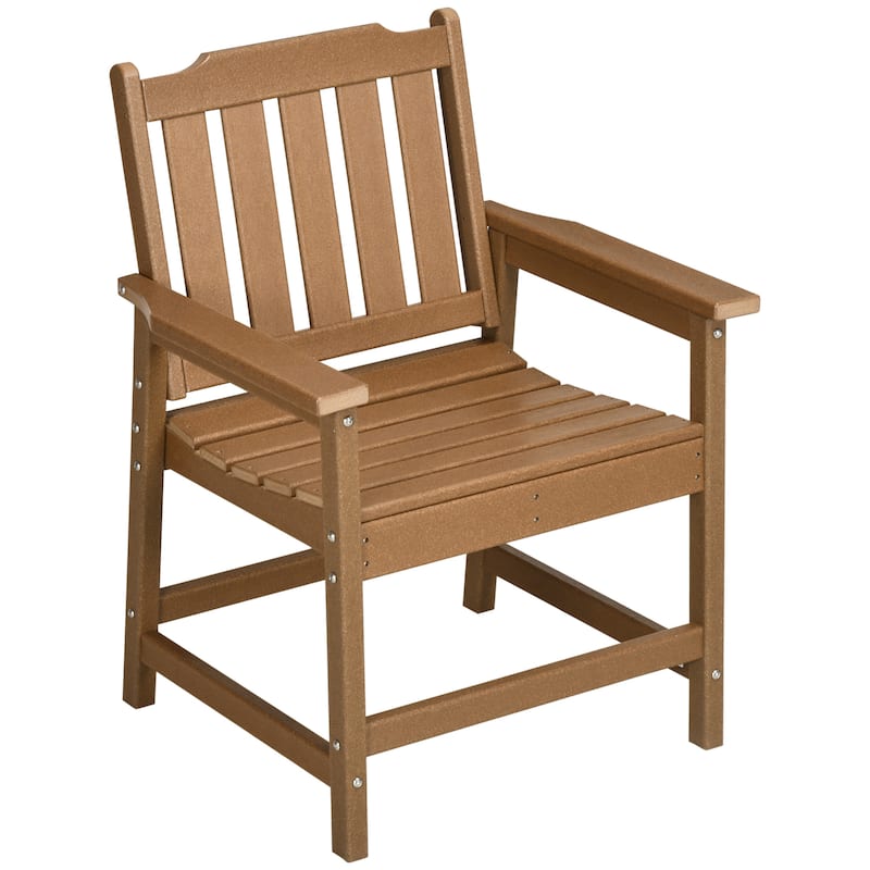 Outsunny Plastic Patio Chairs, Outdoor Dining Chair with Armrests and Slatted Back, Outdoor Armchair for Lawn