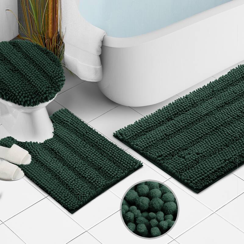 Clara Clark Chenille Extra Soft and Absorbent Bath Mat - Non Slip Fast Drying Bath Rug Set