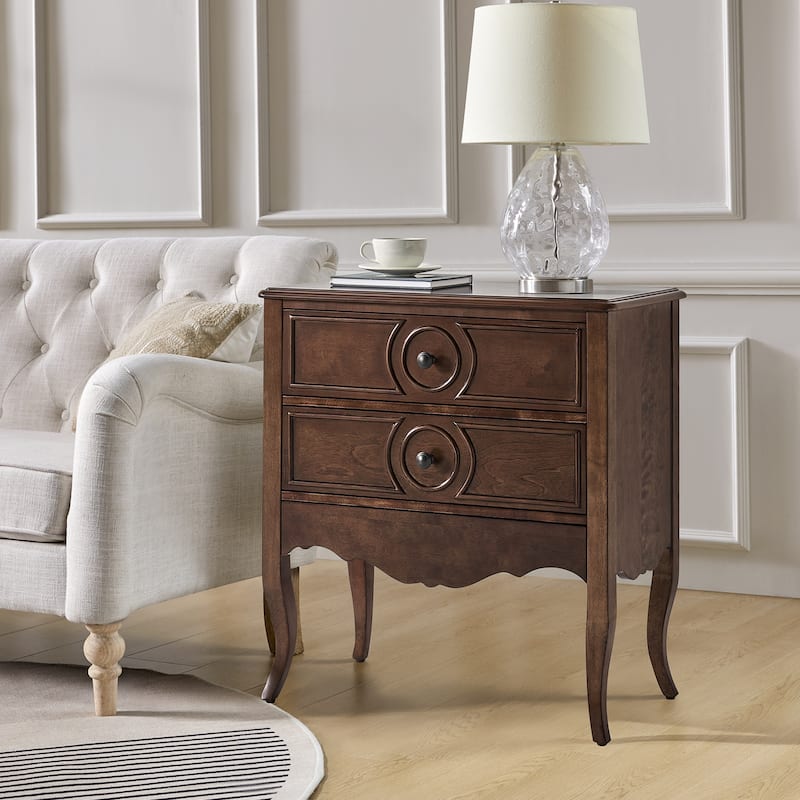 Sidney Traditional 3-Drawer Nightstand with Built-In Outlets and USB by HULALA HOME - Walnut-set of 1 - 2-drawer