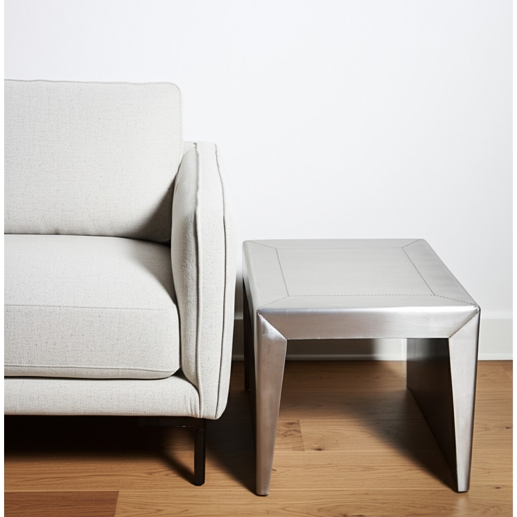 HomeRoots 24" Silver Aluminum and Solid Wood Square Sled End Table - 24.00 in. x 24.00 in. x 24.00 in.