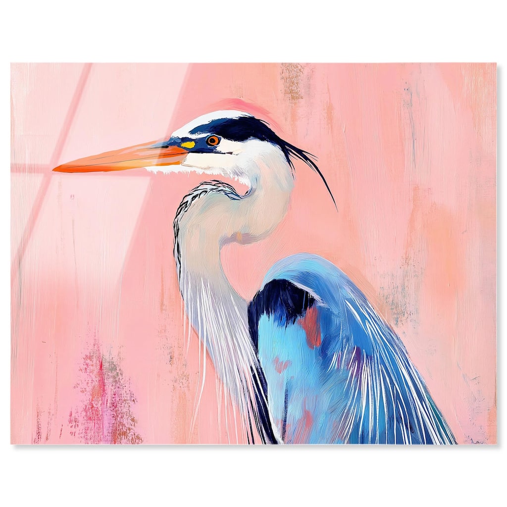 Rosy Dawn Heron Acrylic by Art Remedy, Ready to Hang