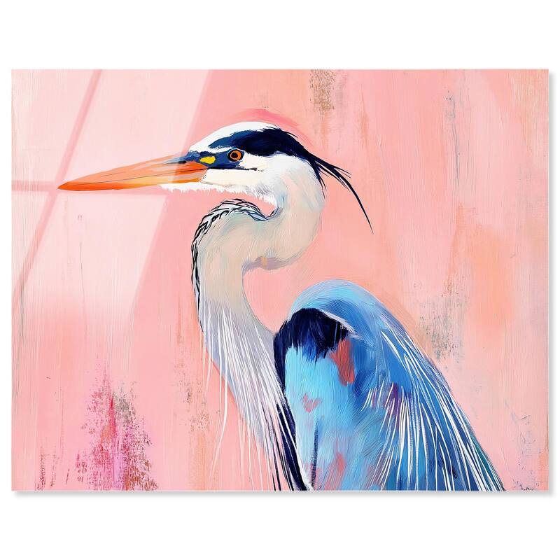 Rosy Dawn Heron Acrylic by Art Remedy, Ready to Hang - 24" x 20"
