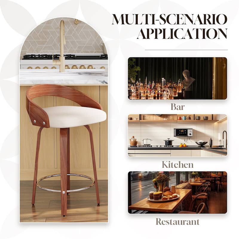 Bar Stools Set of 2, Swivel Bar Height Stools with Low Back, Wood Bar Chairs