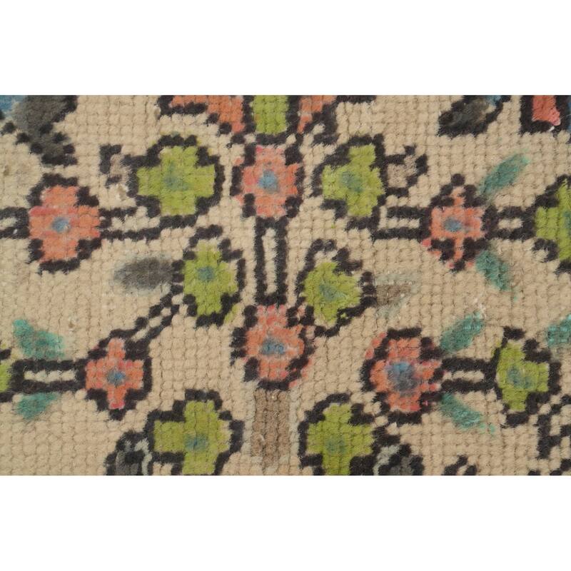 Hand Knotted Oriental 100% Wool Carpet Traditional Floral Beige & Ivories Tabriz Area Rug - 9' 7'' X 6' 7''
