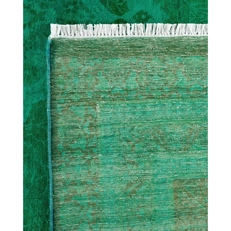 Overton Hand Knotted Wool Vintage Inspired Modern Contemporary Overdyed Green Area Rug - 9' 3" x 11' 10"