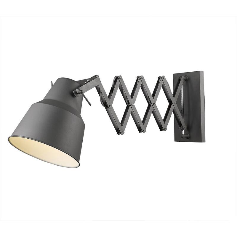 Grey Plug-In Wall Sconce with Metal Shade and Adjustable Arm Dimmable Light Fixture E26 Socket - 13.75" H x 12.25" W x 50" D