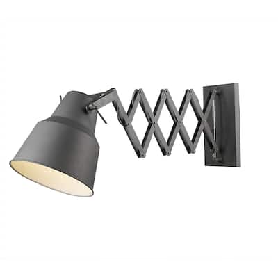Grey Plug-In Wall Sconce with Metal Shade and Adjustable Arm Dimmable Light Fixture E26 Socket - 13.75" H x 12.25" W x 50" D