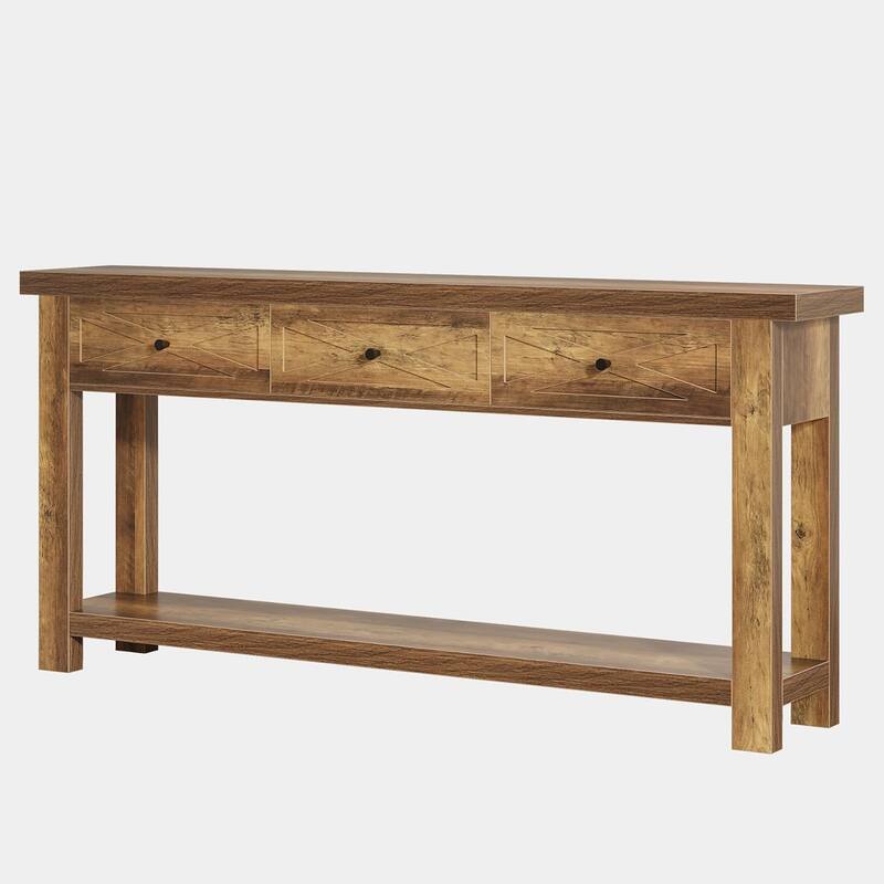 70.9” Extra Long Console Table with 3 Drawers, Farmhouse Entryway Table with Storage Shelf