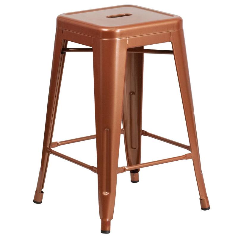 24" High Backless Metal Indoor-Outdoor Counter Height Stool w/Square Seat - Copper