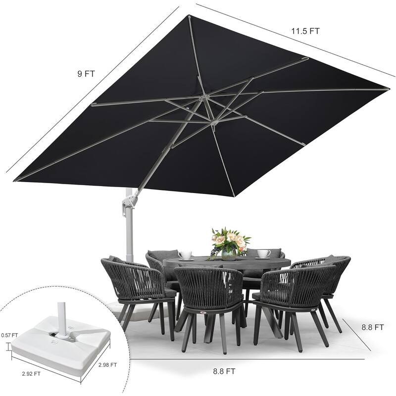 PURPLE LEAF White Rectangle Cantilever Patio Umbrella With Base