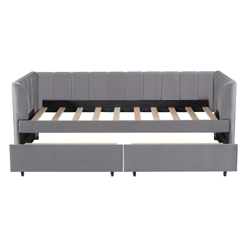 Ergonomic Twin Size Upholstered Daybed with 2 Drawers, Gray
