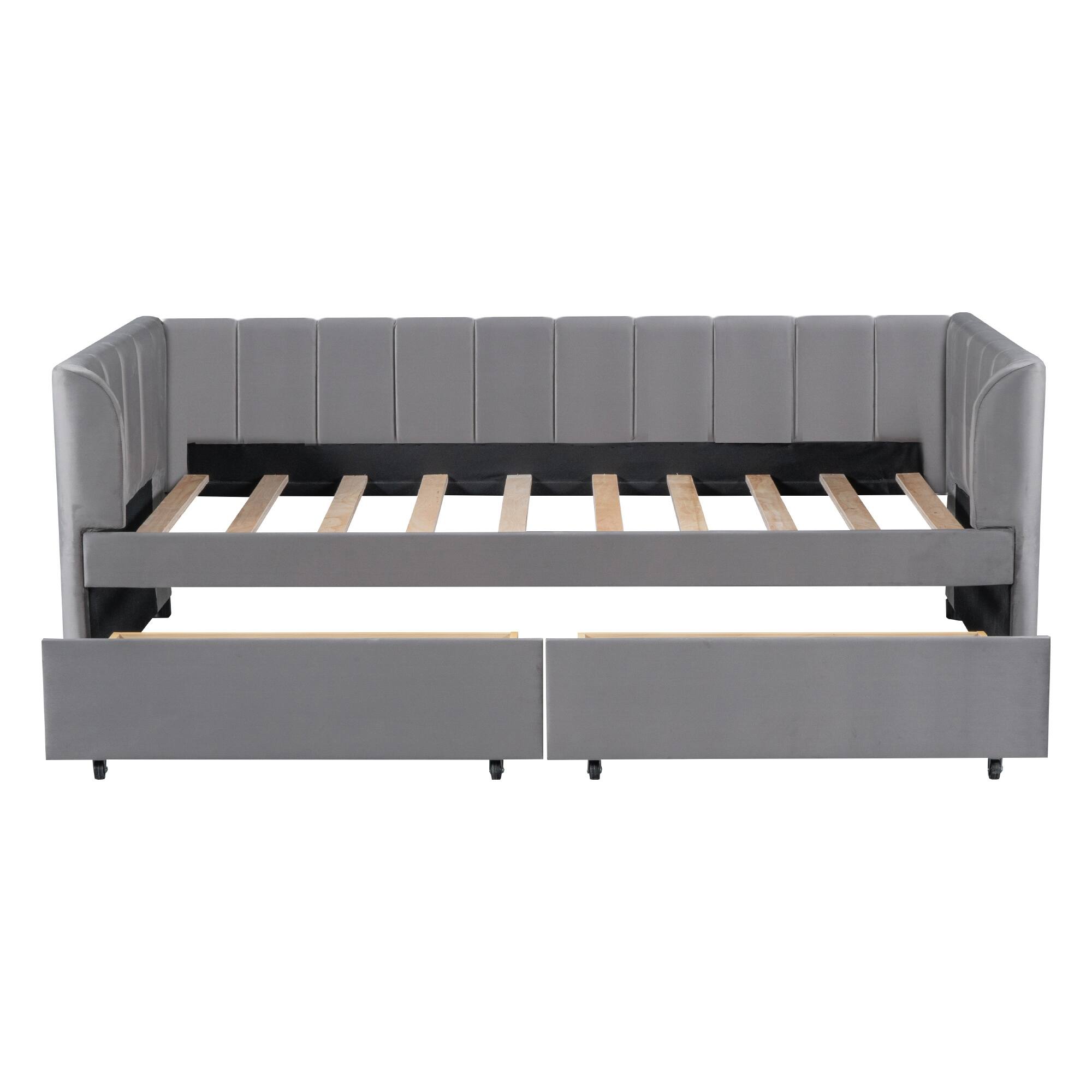 Upholstered Twin Size Daybed with Storage Drawers, Wooden Sofa Bed with ...