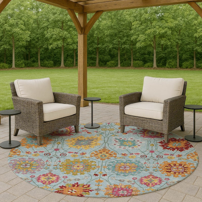 Machine Washable Indoor/ Outdoor Traditional Kashan Chantille Rug - Sky - 8' x 8'
