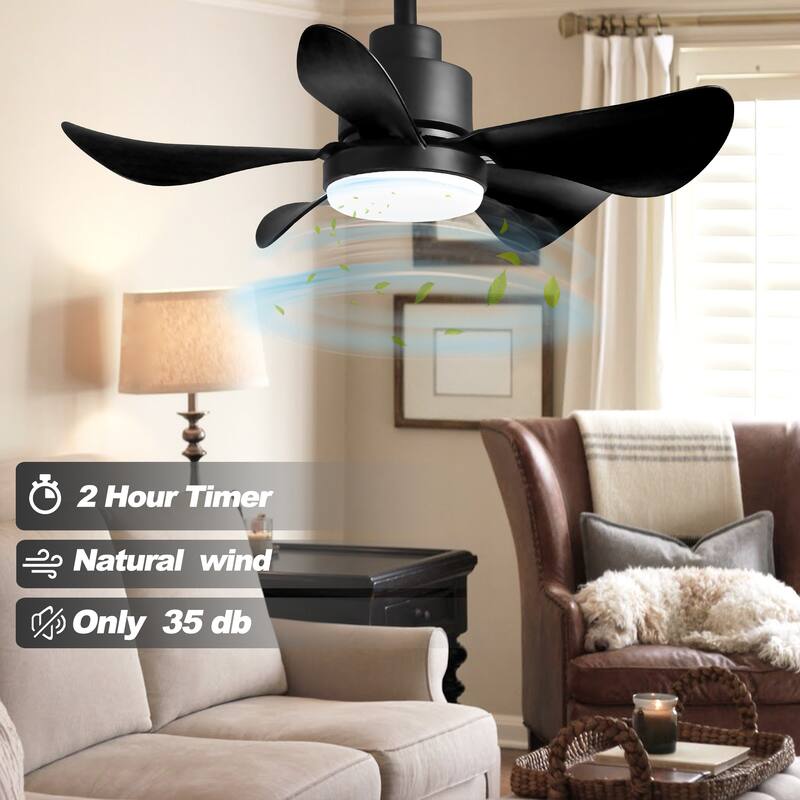 28 inch Ceiling Fan with Light Remote APP Control 5 Blades 3 Dimmable 6 Speed Bedroom