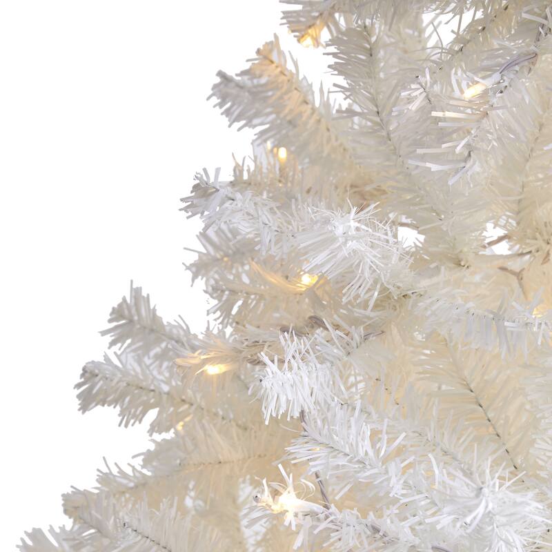 7.5' Pre-Lit Snow White Artificial Christmas Tree, Warm Clear LED Lights - 7.5 Foot