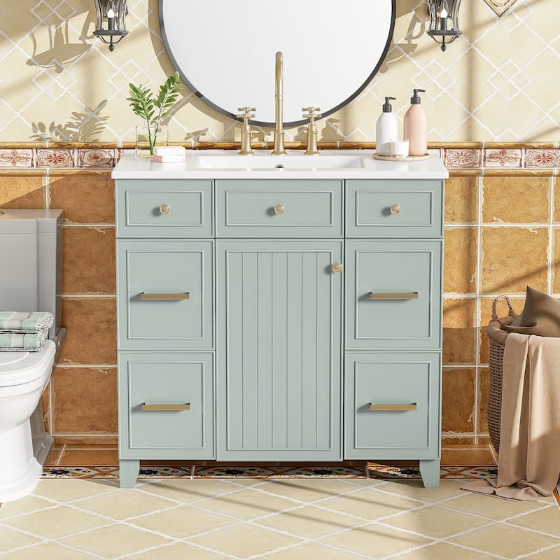 Sophisticated Bathroom Vanity with Abundant Storage and Durable Construction - Green
