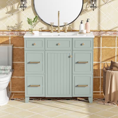 Sophisticated Bathroom Vanity with Abundant Storage and Durable Construction