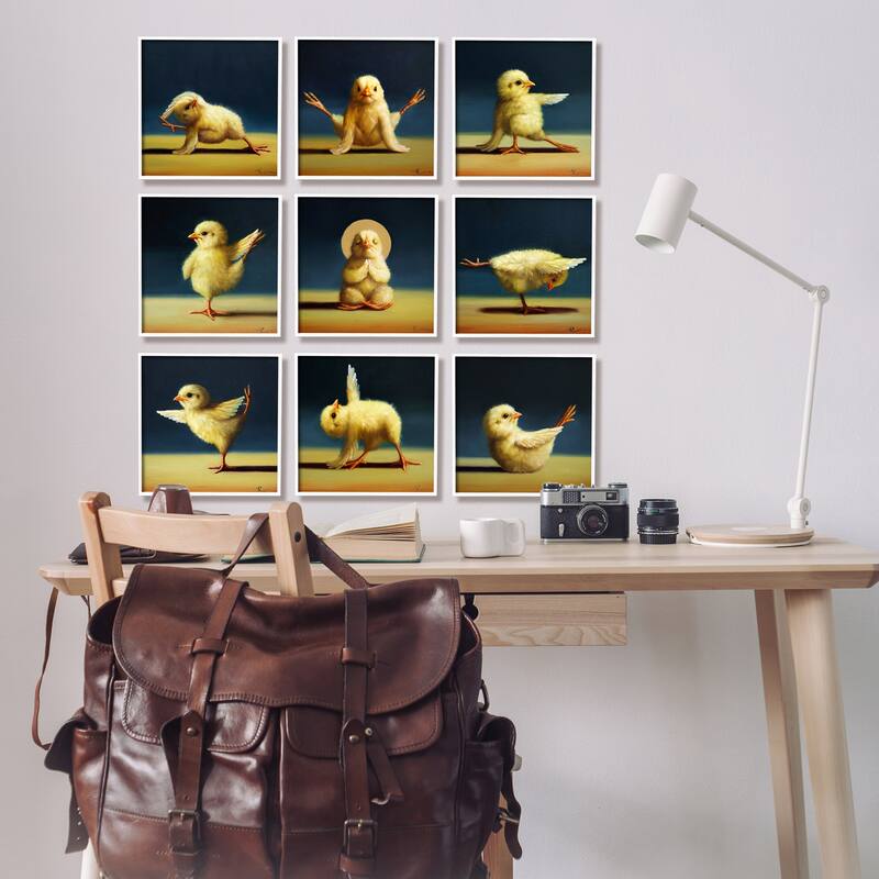 Stupell Yoga Chicks Funny Farm Animals Tranquil Stretching Birds 9pc Multi Piece Framed Wall Art Set - Multi-Color