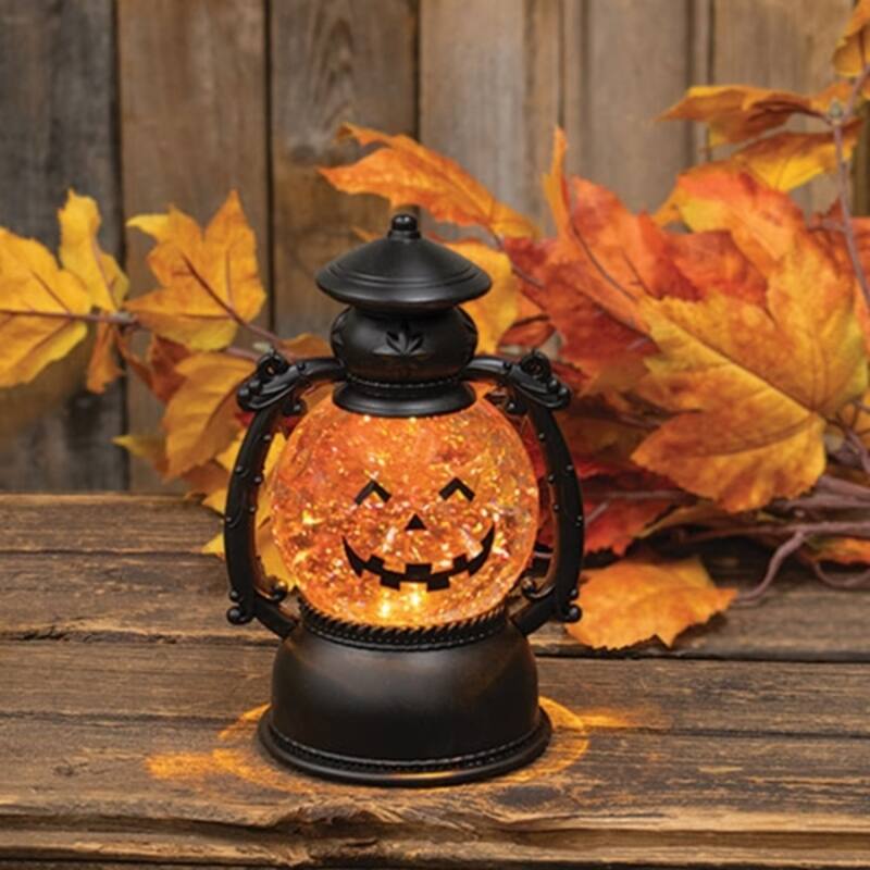 Orange Black Metal LED Spinning Jack O’ Lantern Lantern Decor - 5.50 x 4.25 x 8 in.