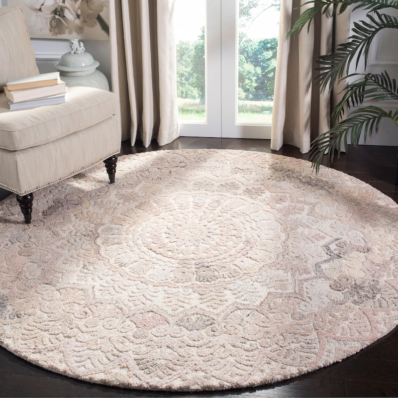 SAFAVIEH Handmade Marquee Genta Modern Medallion Wool Rug - 6' Round - Beige/Ivory - Round