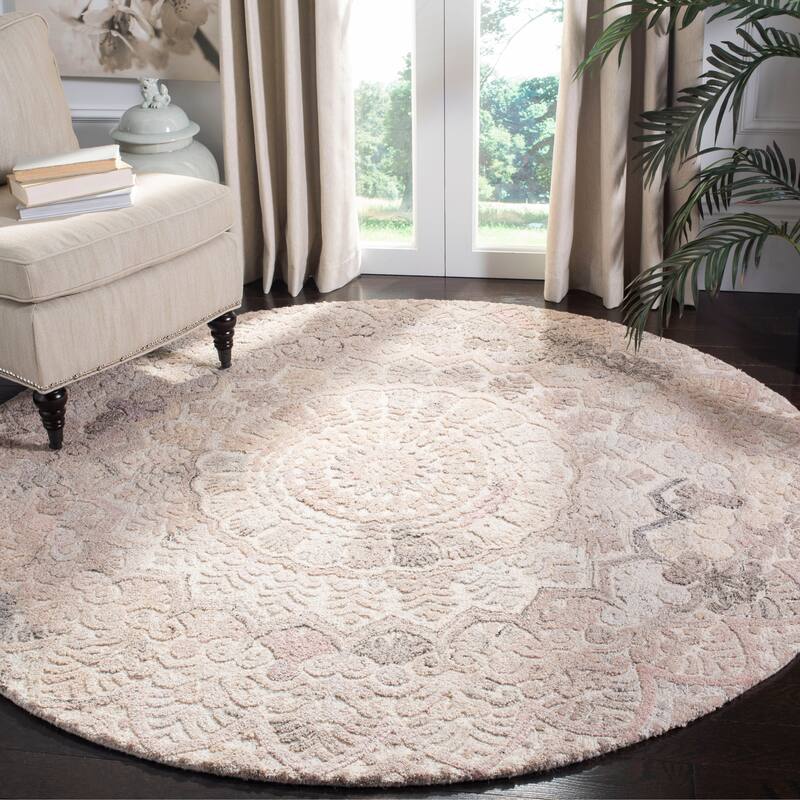 SAFAVIEH Handmade Marquee Genta Modern Medallion Wool Rug - 10'x10'Round - Beige/Ivory