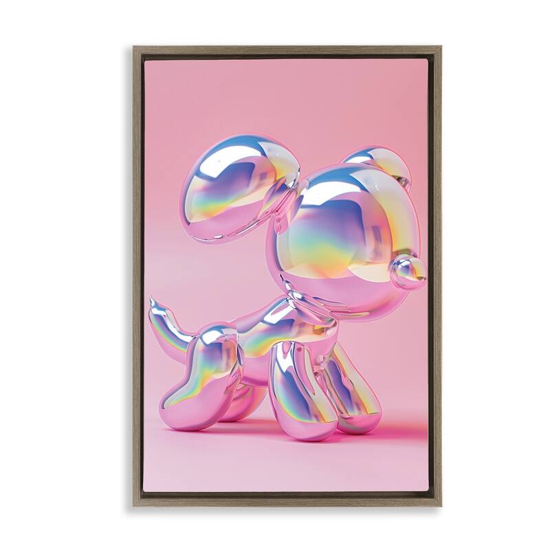 Stupell Pink & Iridescent Trendy Dog Framed Floater Canvas Wall Art Design By LSR Design Studio - 17 x 25 - Brown