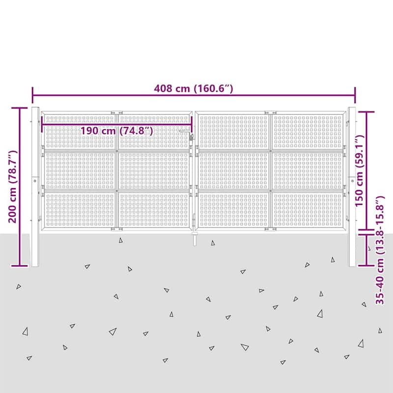vidaXL Garden Gate Anthracite 157.5x59.1" Steel - 157.5 x 78.7"