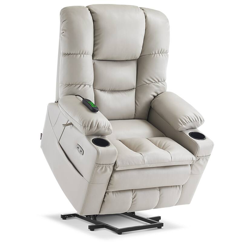 MCombo Large Dual Motor Power Lift Recliner Chair with Massage and Dual Heating for Elderly People, Faux Leather 7634