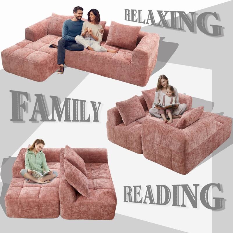 98.42" Modern Chenille L-shaped Modular Sectional Sofa with Chaise Lounge and Small Side Pockets