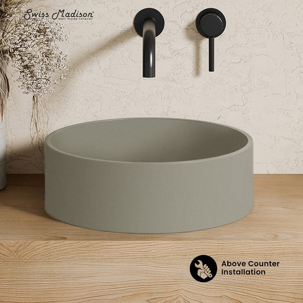 Swiss Madison Lisse 14.5” Round Concrete Vessel Sink – Matte Taupe, Above-Counter, Wall-Mount Faucet Ready, Non-Porous