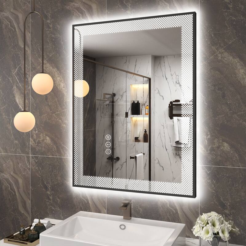 KIOTEE Metal Frame Frontlit & Backlit Anti-Fog Tempered Glass Bathroom Vanity Mirror Wall Mirror with ETL and 3-Year Warranty