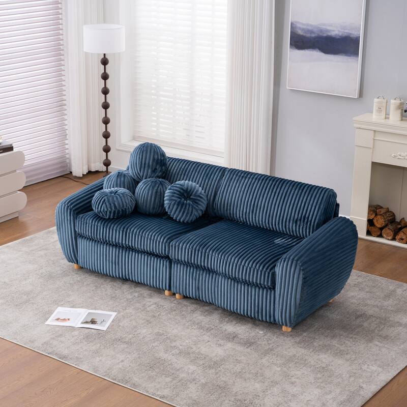 84.4" Corduroy 3-Seater Sofa with Wood Frame & Soft Cushions