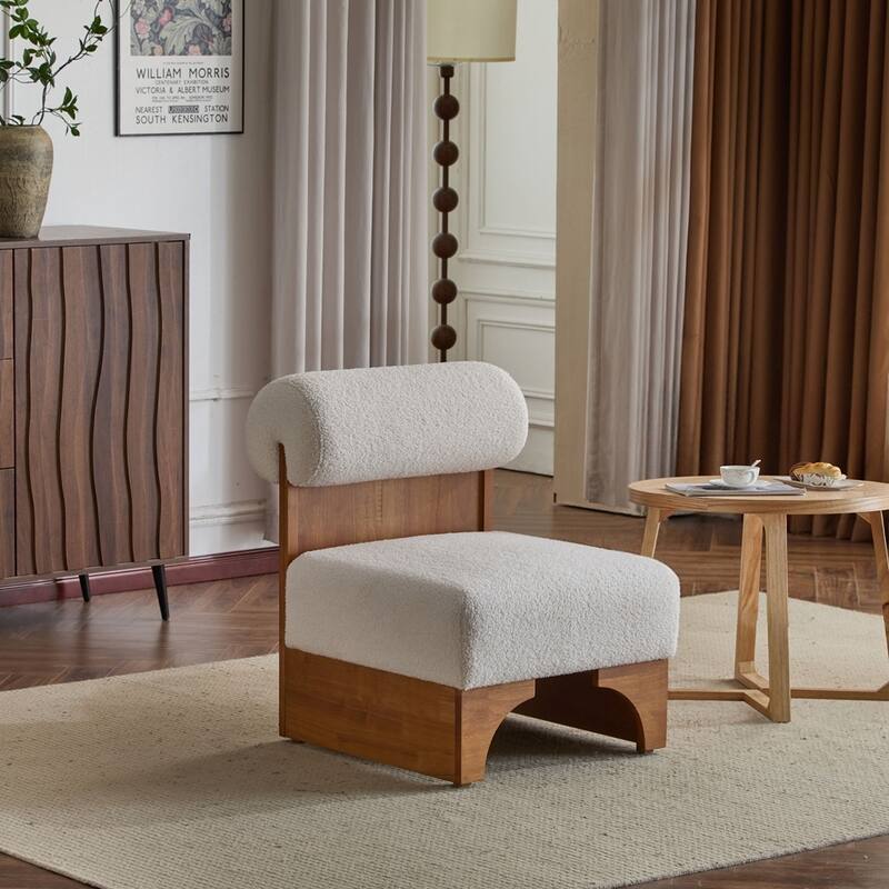 Modern Boucle Lounge Chair with Solid Wood Frame