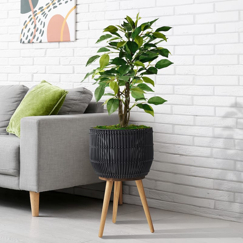 Indoor Planter with Stand Large Rattan Basket for Plants and Flowers