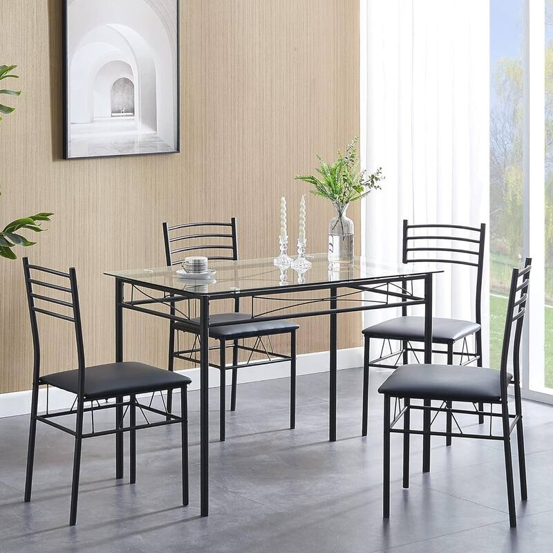 VECELO Sliver Dining Table and Chairs, Dining Sets with 4 Placemats