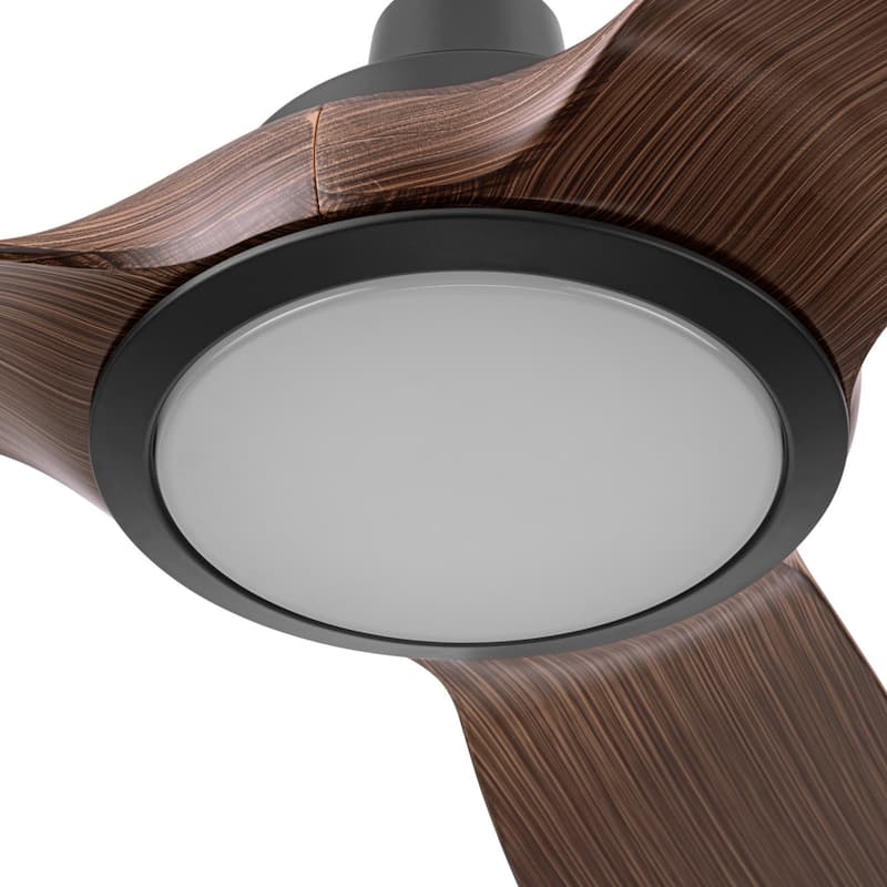 Honeywell "Sirro" 52-Inch Matte Black with Chocolate Auburn Blades Damp Rated Ceiling Fan with Dimmable LED Light