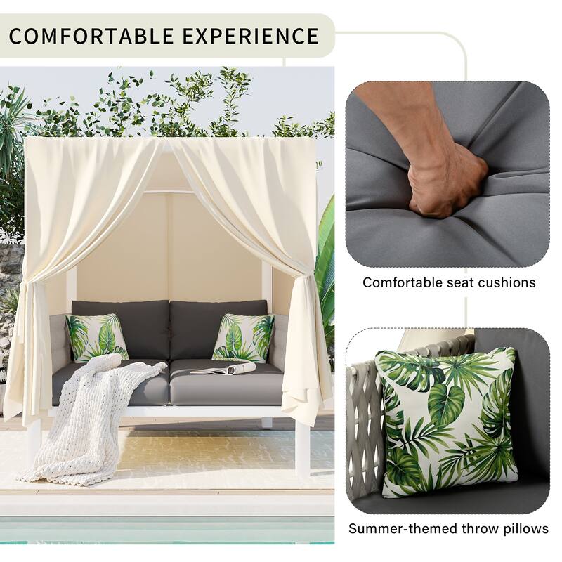 U - Style Outdoor Patio Sunbed with Curtains, High Comfort for Multiple Scenarios