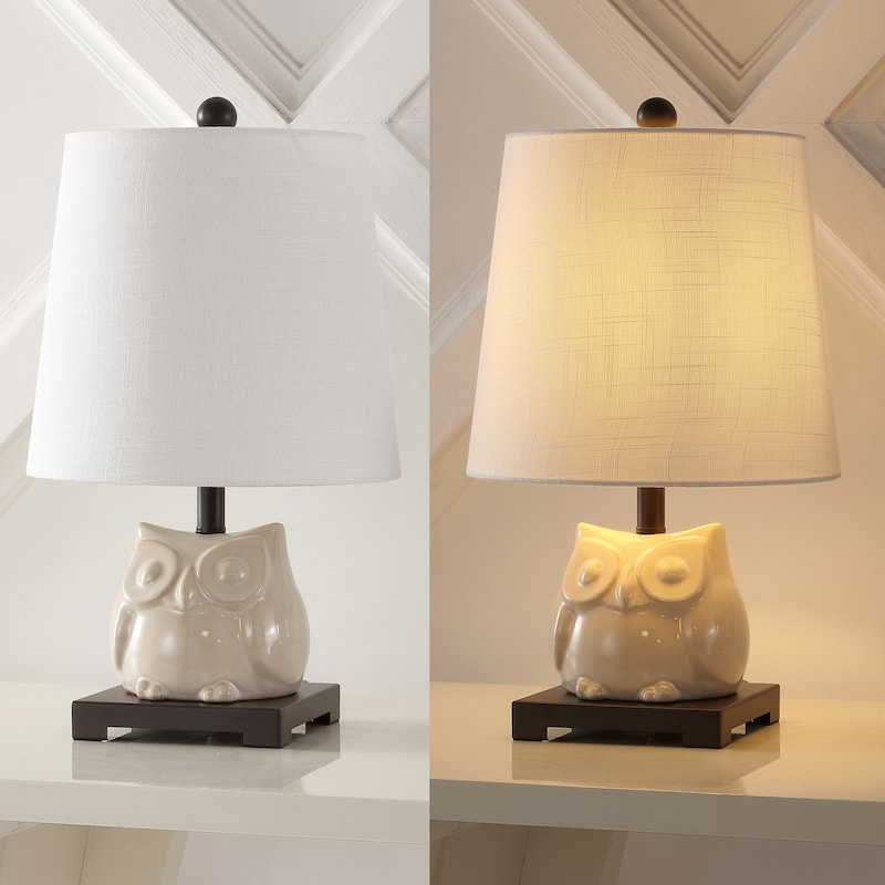 Tiki 16" Ceramic Mini LED Table Lamp, Blue/White by JONATHAN Y - 16