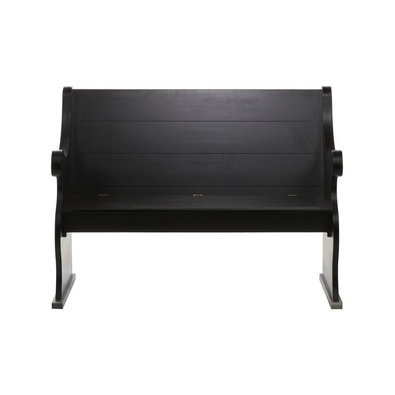 Black Wood Storage Bench with Scrolled Armrests