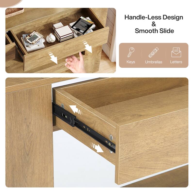 2-Tier Wooden Console Table with 2 Drawers for Entrance - /