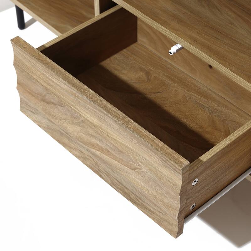 Mid-Century Modern Wave 2-Door 1-Drawer TV Console with Metal Legs - 21.7" H x 55.1" W x 15.7" D