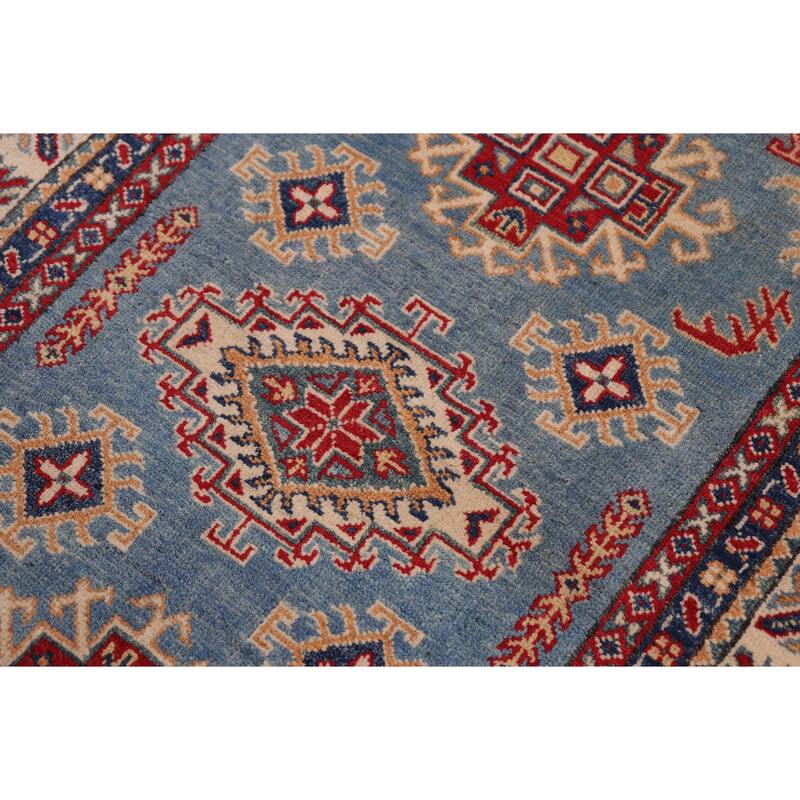 Rustic Kazak Sophie Light Blue/Beige Wool Rug - 3'1'' x 4'5''