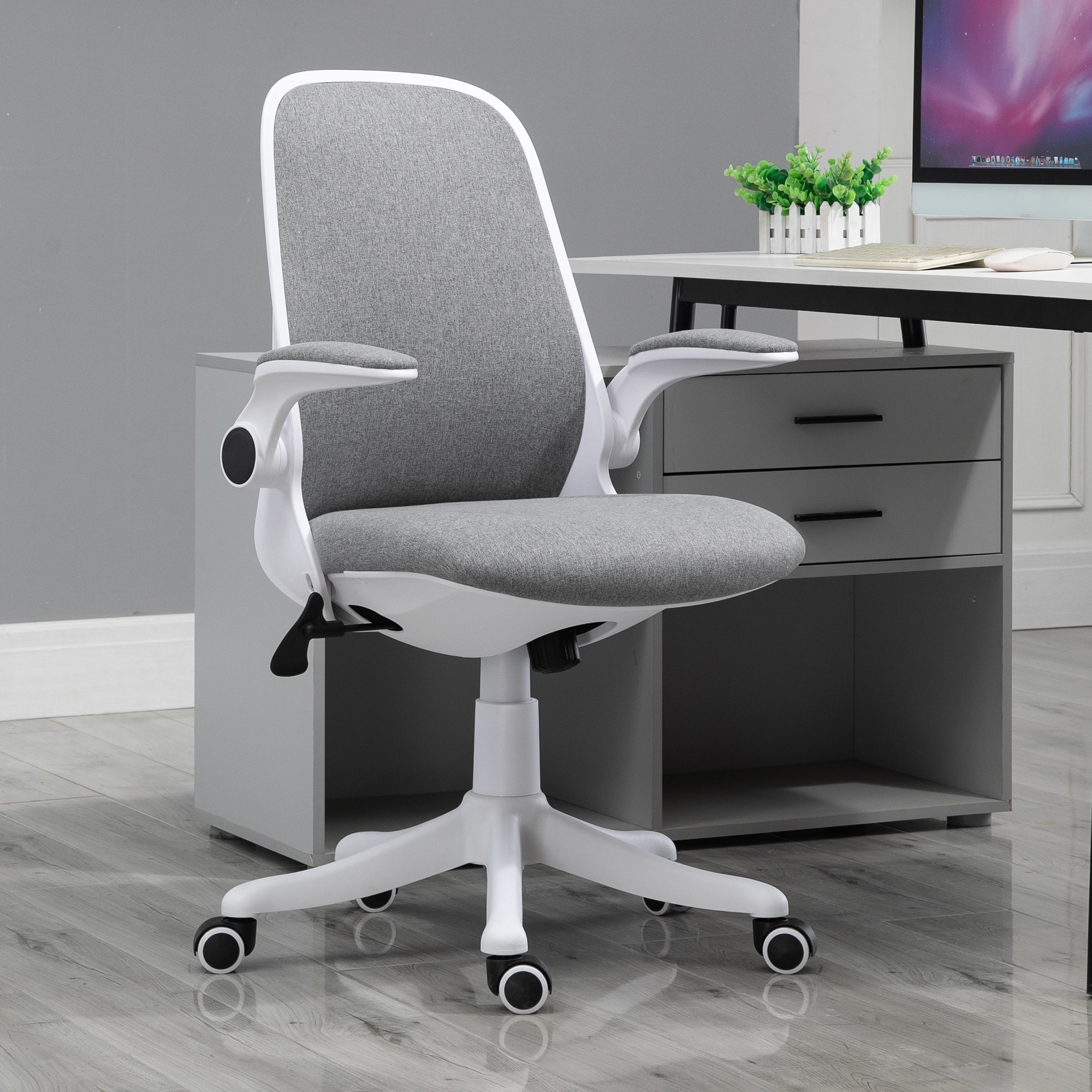 Vinsetto 360-deg Swivel Office Chair Breathable Fabric Computer Rocker with Lift able Armrest Home Office