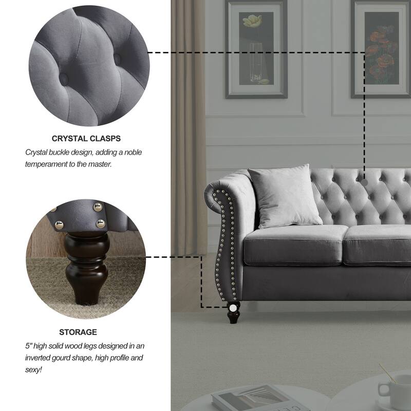 Classic 3-Seat Chesterfield Sofa with Solid Wood Frame & Plush Foam - Stylish Loveseat