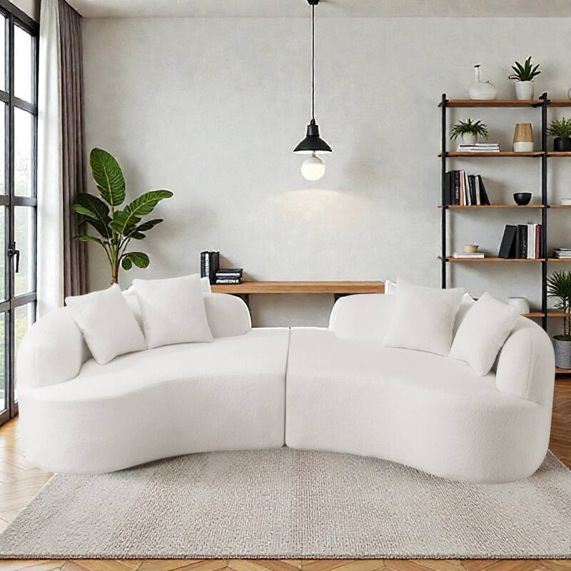 Curved Four Seater Compression Sofa 106.7", Teddy Velvet Cloud Couch, No Assembly Sofa for Apartments